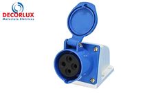 TOMADA INDUSTRIAL SOBREPOR DECORLUX AZUL  16A-3P+T,9H,IP44 220/240V