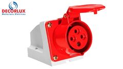 TOMADA INDUSTRIAL SOBREPOR DECORLUX VERMELHO 16A-3P+T,6H,IP44 380/415V