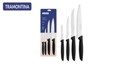 JOGO DE FACAS TRAMONTINA PLENUS COM LÂMINAS EM AÇO INOX E CABOS DE POLIPROPILENO PRETO 4 PEÇAS