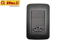 ROMAZI LINHA CANOA PRETA 2 INTERRUPTORES PARALELOS + TOMADA 2P+T 20A