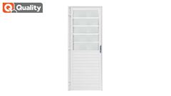 PORTA DE ALUMÍNIO BRANCA COM BASCULANTE LADO ESQUERDO HOME VIDRO CANELADO L80 X A2.10 QUALITY