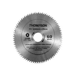 DISCO PARA MADEIRA CIRCULAR THOMPSON AÇO CARBONO 4.3/8 60 DENTES