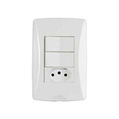 MEC-TRONIC LINHA PETRA BR 2 INTERRUPTORES SIMPLES + TOMADA 2P+T 10A/250VCA C/PLACA SOFT
