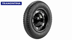 PNEU COM CÂMARA 3.25/8” E RODA METÁLICA TRAMONTINA PARA CARRINHO DE MÃO COM BUCHA PLÁSTICA