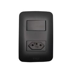 ROMAZI LINHA CANOA PRETA 1 INTERRUPTOR SIMPLES + TOMADA 2P+T 20A