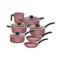 JOGO DE PANELAS TRAMONTINA TURIM EM ALUMINIO COM REVESTIMENTO INTERNO E EXTERNO EM ANTIADERENTE STARFLON MAX ROSA 07 PEÇAS