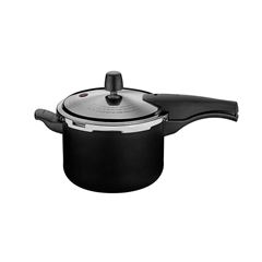 PANELA DE PRESSÃO TRAMONTINA VANCOUVER EM ALUMÍNIO COM REVESTIMENTO INTERNO E EXTERNO ANTIADERENTE STARFLON MAX  PRETO 20CM 4,5L 