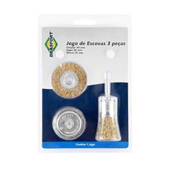 JOGO DE ESCOVA DE AÇO CARBONO BRASFORT LATONADA 03 PEÇAS