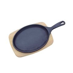 TÁBUA PARA CHURRASCO TRAMONTINA MIX GRIL OVAL EM FERRO FUNDIDO COM BASE EM MADEIRA TECA COM CABO 30,5 X 18,5 CM
