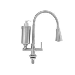 TORNEIRA REAL METAIS COM FILTRO DISPENSER/SABÃO COZINHA/MESA CROMADO BICO MÓVEL GOURMET DUO 1/4V C70