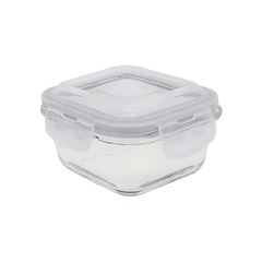 POTE DE VIDRO QUADRADO 320ML COM TAMPA TRANSPARENTE RASO -OIKOS