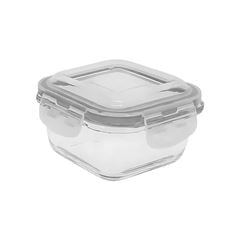 POTE DE VIDRO QUADRADO 520ML COM TAMPA TRANSPARENTE RASO -OIKOS