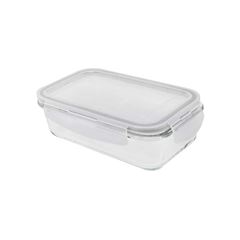 POTE DE VIDRO QUADRADO 570ML COM TAMPA TRANSPARENTE RETANGULAR RASO -OIKOS