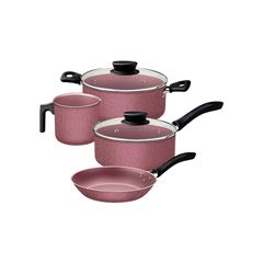 JOGO DE PANELAS TRAMONTINA LINZ EM ALUMINIO COM REVESTIMENTO INTERNO E EXTERNO EM ANTIADERENTE STARFLON MAX ROSA 04 PEÇAS