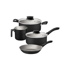 JOGO DE PANELAS TRAMONTINA LINZ EM ALUMINIO COM REVESTIMENTO INTERNO E EXTERNO EM ANTIADERENTE STARFLON MAX PRETO 04 PEÇAS