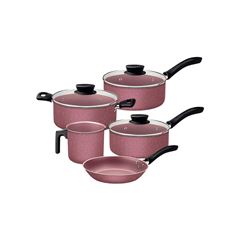 JOGO DE PANELAS TRAMONTINA LINZ EM ALUMINIO COM REVESTIMENTO INTERNO E EXTERNO EM ANTIADERENTE STARFLON MAX ROSA 05 PEÇAS