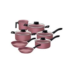 JOGO DE PANELAS TRAMONTINA LINZ EM ALUMINIO COM REVESTIMENTO INTERNO E EXTERNO EM ANTIADERENTE STARFLON MAX ROSA 07 PEÇAS