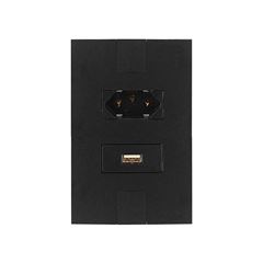 PLUZIE LINHA NEW CAPRICE PRETO 1 TOMADA PARA USB + 1 TOMADA 2P+T 10A PLACA 4X2