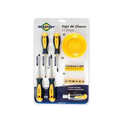 JOGO DE CHAVE FENDA/PHILLPS/BITS/CATRACA/PRATO BRASFORT C/22 PEÇAS