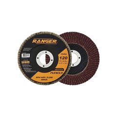 DISCO FLAP ÓXIDO DE ALUMÍNIO RANGER 4.1/2X7/8 -115MM X 22,23 GRÃO 120