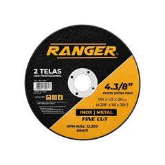 DISCO DE CORTE RANGER INOX 4.3/8 X 1.0 X 3/4 - 115 X 1.0 X 20MM