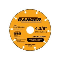 DISCO DE CORTE PARA MADEIRA TUNGSTÊNIO RANGER 110MM X 22,23MM